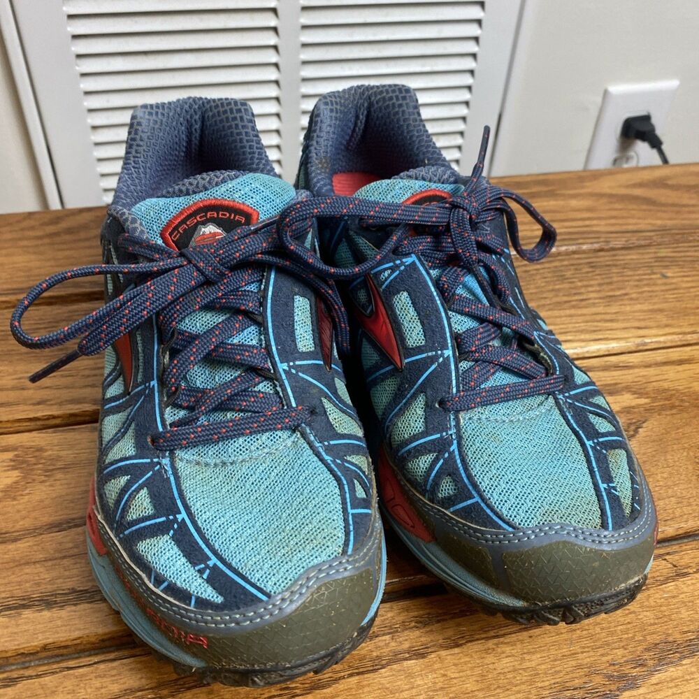 Brooks Cascadia 8 Trail Running Shoes Blue Orange Low Top Size 7 Womens US - Picture 2 of 7